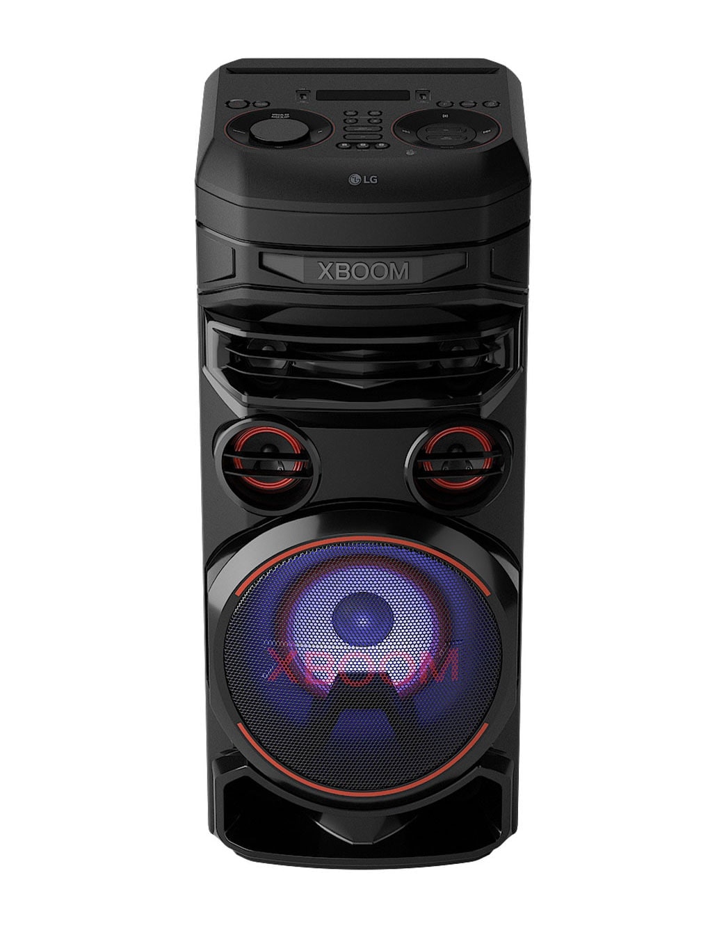 LG XBOOM RNC7, 45 degree top view with blue lighting, RNC7