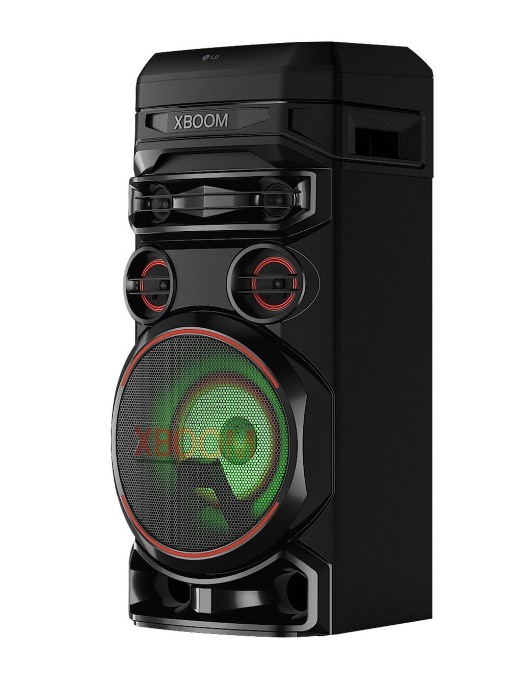 LG XBOOM RNC7, left 30 degree view with green lighting, RNC7