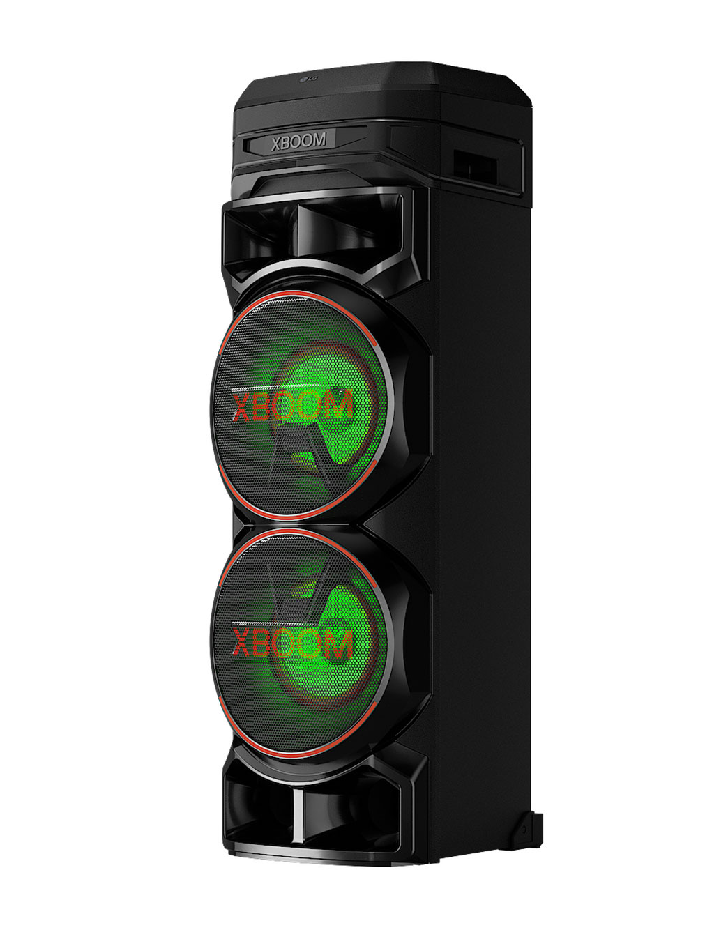 LG XBOOM RNC9, front view with green lighting, RNC9