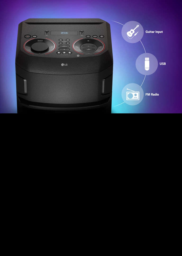 LG XBOOM RN9 Bluetooth Audio System, Bass Blast, LED Party Lighting,  Karaoke with Voice Filters, XBOOM App Controlled, Bluetooth, Dual USB,  Optical