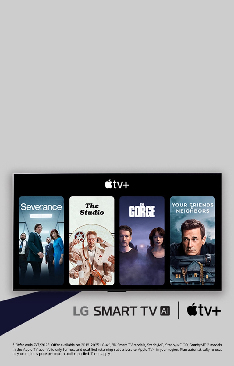 LG TV with four TV show thumbnails are placed