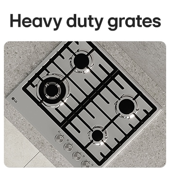 LG 60cm Built-In Gas Cooktop, 7.85kW Total Power with Cast Iron Wok Grids, Top view of black gas cooktop with cast-iron grates., CG3D2414S, thumbnail 5