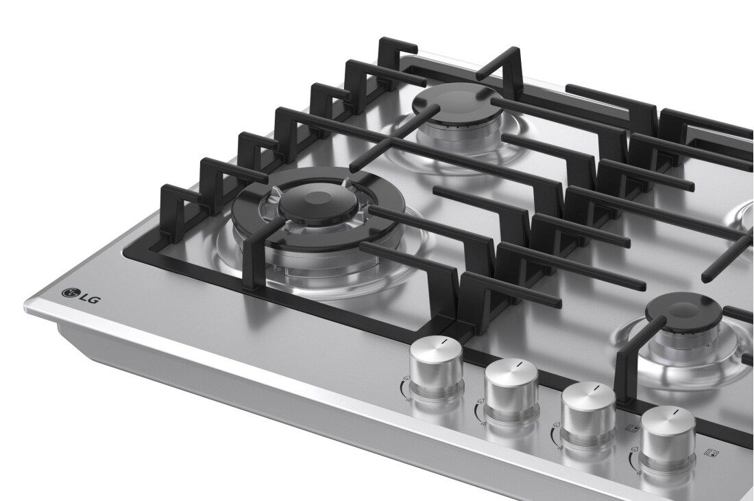 LG 60cm Built-In Gas Cooktop, 7.85kW Total Power with Cast Iron Wok Grids, LG cooktop left burner detail view, CG3D2414S, thumbnail 8