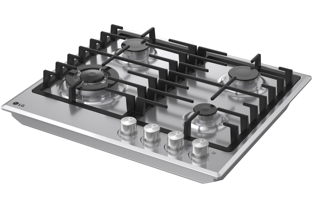 LG 60cm Built-In Gas Cooktop, 7.85kW Total Power with Cast Iron Wok Grids, LG cooktop right angled view, CG3D2414S, thumbnail 10