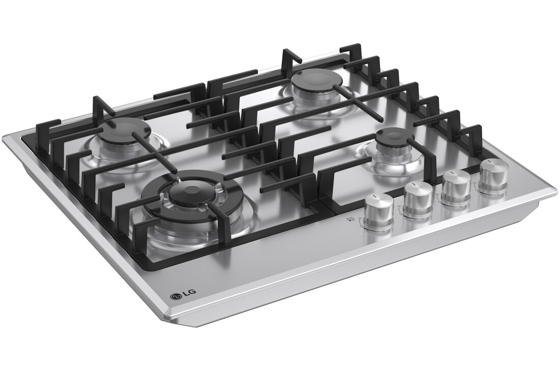LG 60cm Built-In Gas Cooktop, 7.85kW Total Power with Cast Iron Wok Grids, LG cooktop left angled view, CG3D2414S, thumbnail 11