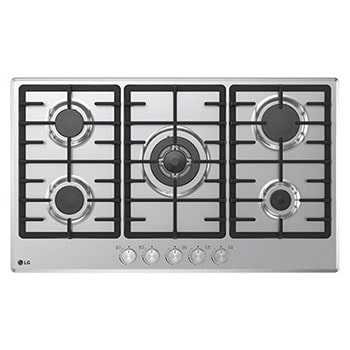 LG Built-In 90cm Gas Cooktop, 4.0kW Powerful Wok Burner Stainless Steel Finish, LG cooktop front view, CG5D3626S, thumbnail 1