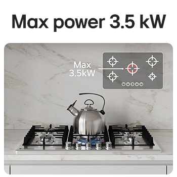 LG Built-In 90cm Gas Cooktop, 4.0kW Powerful Wok Burner Stainless Steel Finish, Black gas cooktop with blue flame, max 3.5 kW fast heating., CG5D3626S, thumbnail 3