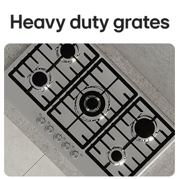 LG Built-In 90cm Gas Cooktop, 4.0kW Powerful Wok Burner Stainless Steel Finish, Top view of black gas cooktop with cast-iron grates., CG5D3626S, thumbnail 5