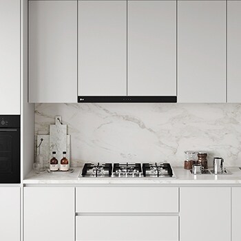 LG Built-In 90cm Gas Cooktop, 4.0kW Powerful Wok Burner Stainless Steel Finish, Modern kitchen with built-in black gas cooktop and integrated oven., CG5D3626S, thumbnail 15