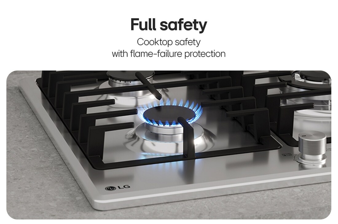 LG Built-In 90cm Gas Cooktop, 4.0kW Powerful Wok Burner Stainless Steel Finish, Black gas cooktop with flame-failure safety., CG5D3626S, thumbnail 6