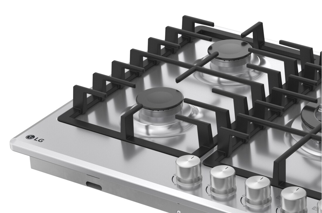 LG Built-In 90cm Gas Cooktop, 4.0kW Powerful Wok Burner Stainless Steel Finish, LG cooktop left burner detail view, CG5D3626S, thumbnail 8