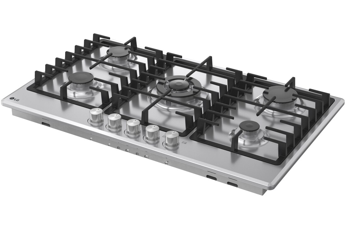 LG Built-In 90cm Gas Cooktop, 4.0kW Powerful Wok Burner Stainless Steel Finish, LG cooktop right angled view, CG5D3626S, thumbnail 10