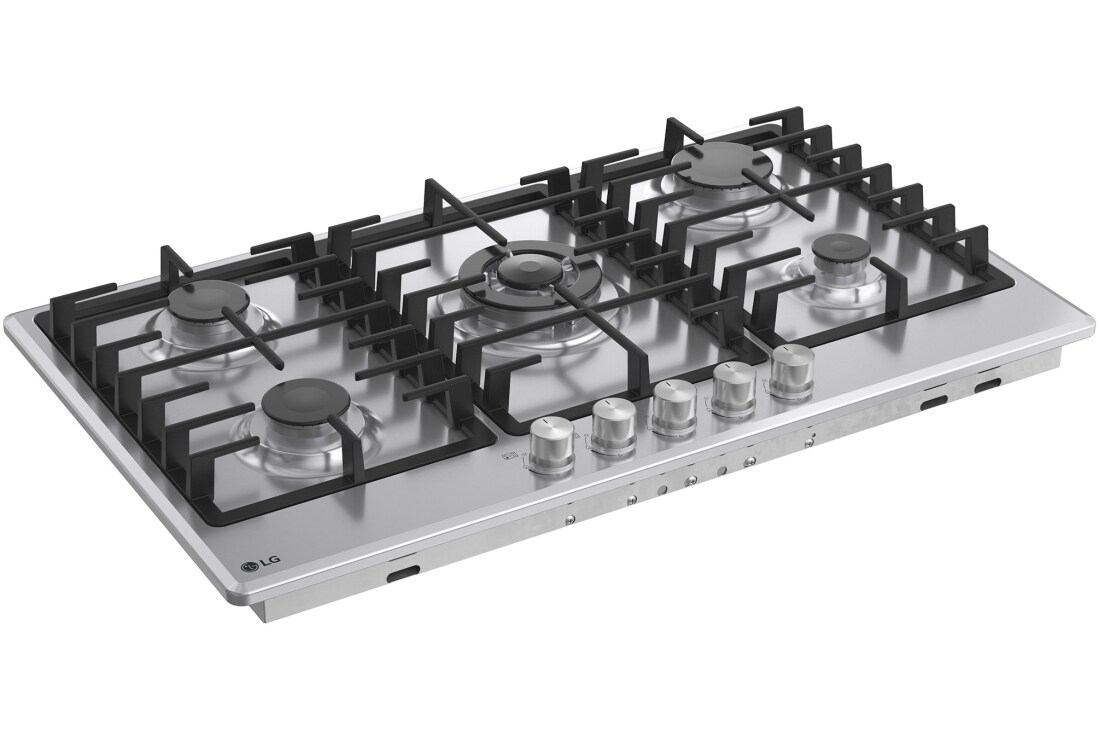 LG Built-In 90cm Gas Cooktop, 4.0kW Powerful Wok Burner Stainless Steel Finish, LG cooktop left angled view, CG5D3626S, thumbnail 11