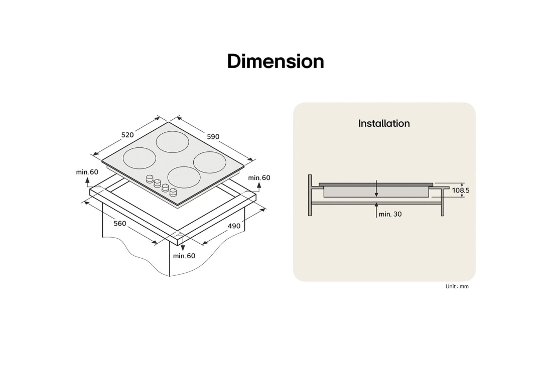 LG 60cm Built-In Gas Cooktop with Cast Iron Wok Grids and Black Tempered Glass , CG7D2414G, thumbnail 2