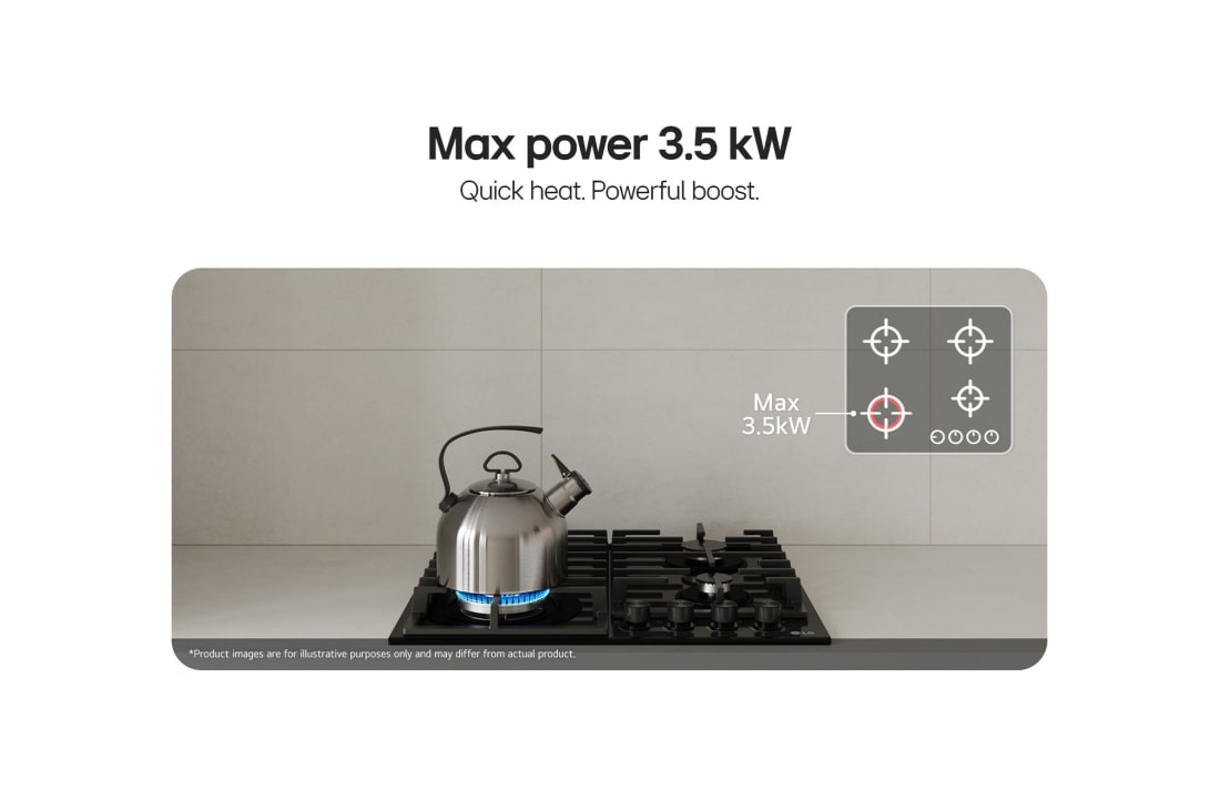 LG 60cm Built-In Gas Cooktop with Cast Iron Wok Grids and Black Tempered Glass , CG7D2414G, thumbnail 3