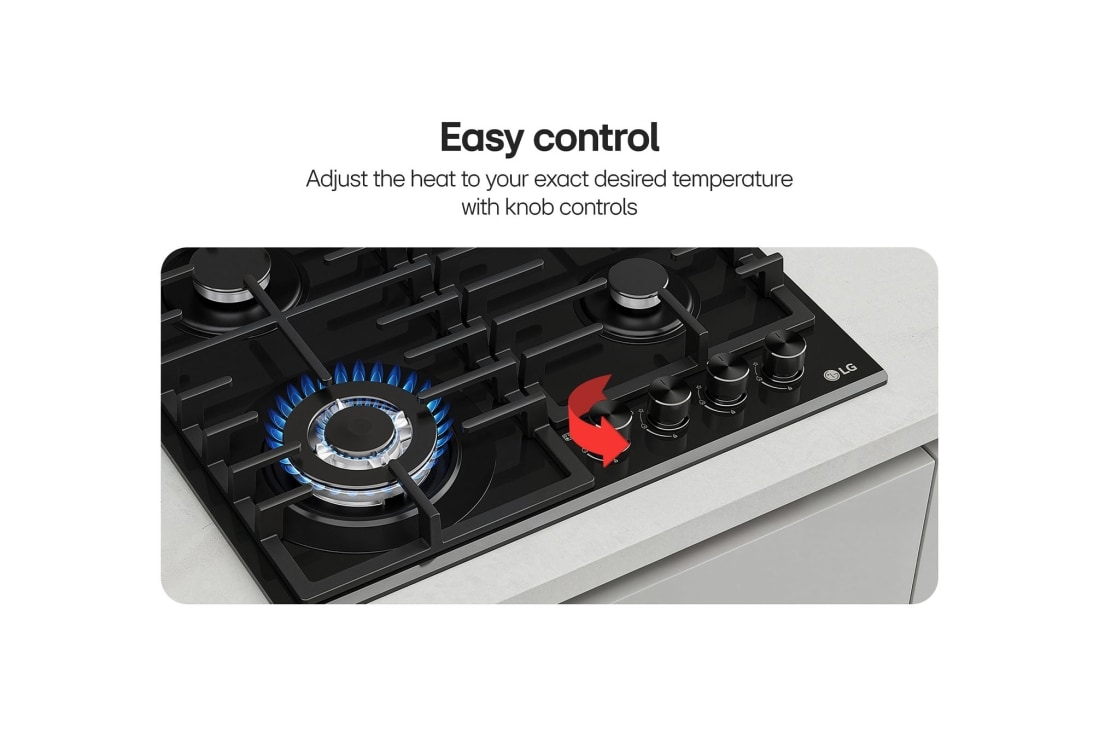LG 60cm Built-In Gas Cooktop with Cast Iron Wok Grids and Black Tempered Glass , CG7D2414G, thumbnail 4
