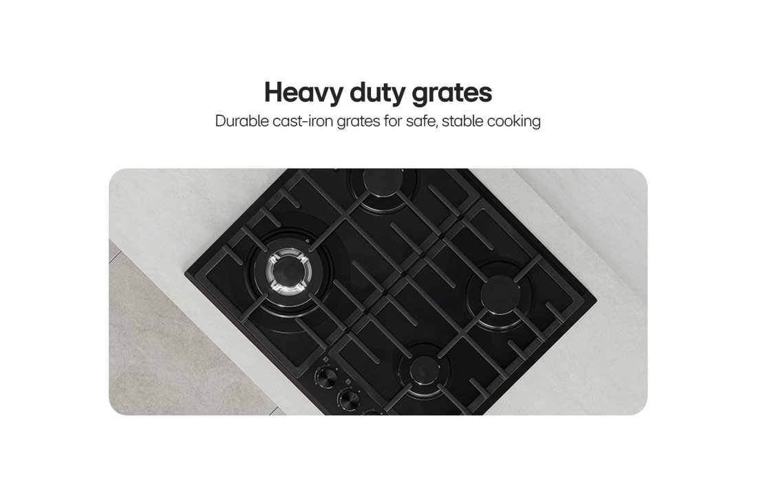 LG 60cm Built-In Gas Cooktop with Cast Iron Wok Grids and Black Tempered Glass , CG7D2414G, thumbnail 5