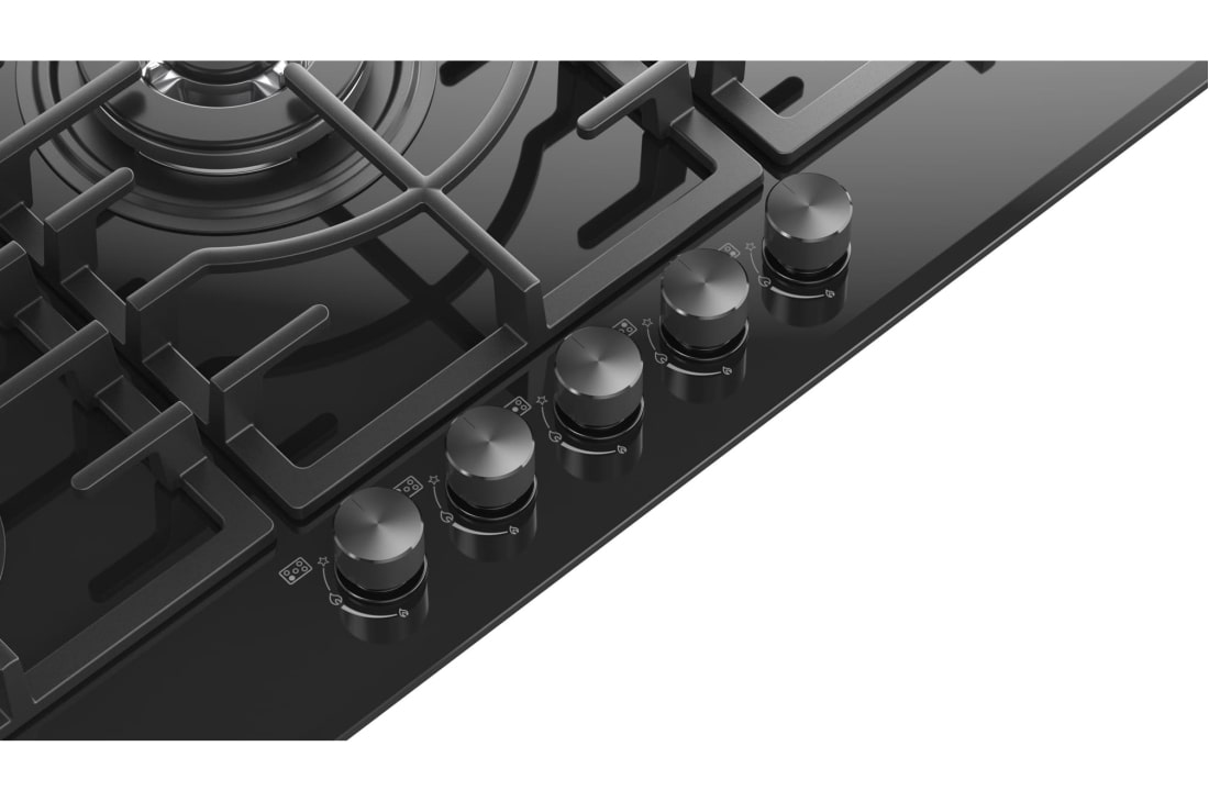 LG 90cm Built-In Gas Cooktop with Cast Iron Wok Grids and Black Tempered Glass, LG cooktop knob angled detail view, CG7D3626G, thumbnail 8