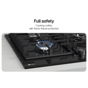 LG 90cm Built-In Gas Cooktop with Cast Iron Wok Grids and Black Tempered Glass, Black gas cooktop with flame-failure safety., CG7D3626G, thumbnail 6