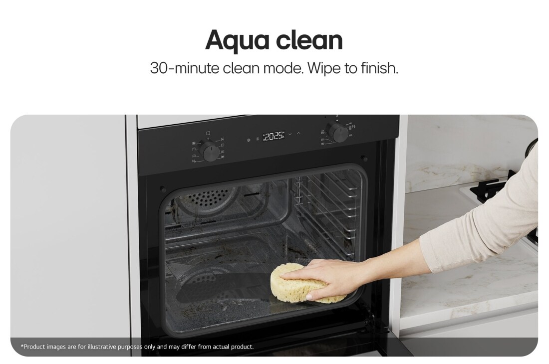 LG Built-In 60cm Electric Oven, 61L Capacity with Air Fry Function, Hand cleaning the interior of a built-in oven with a sponge., WS5D6010G, thumbnail 6