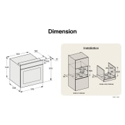 LG Built-In 60cm Electric Oven, 61L Capacity with Air Fry Function, Oven dimensions and built-in cabinet installation diagram with measurements., WS5D6010G, thumbnail 14