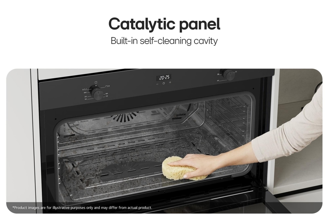 LG 90cm Built-In Gas Oven, 52L Capacity with Air Fry Function, Hand adjusting touch controls on a built-in oven control panel., WSG5D9611G, thumbnail 5