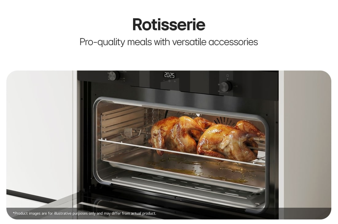 LG 90cm Built-In Gas Oven, 52L Capacity with Air Fry Function, Built-in oven with rotisserie accessory roasting a whole chicken., WSG5D9611G, thumbnail 6
