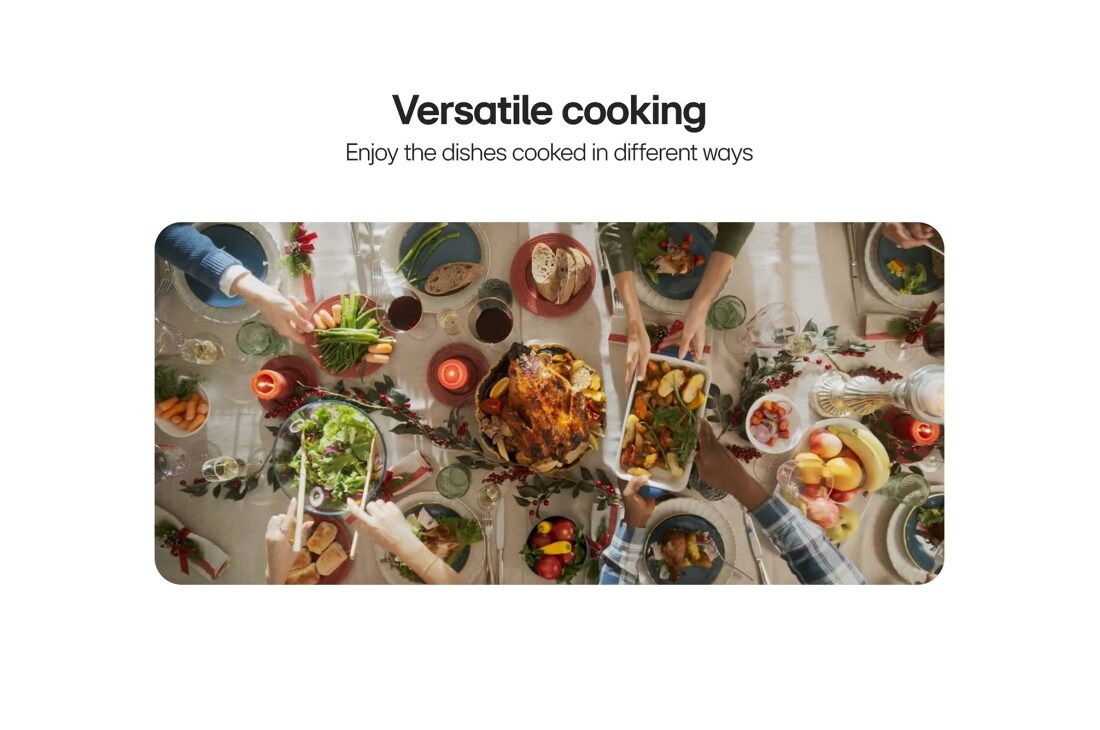 LG 60cm Built-In Gas Oven, 52L Capacity with Air Fry Function, Top view of people sharing a meal with roast turkey and side dishes at a dining table., WSG3D6011S, thumbnail 4
