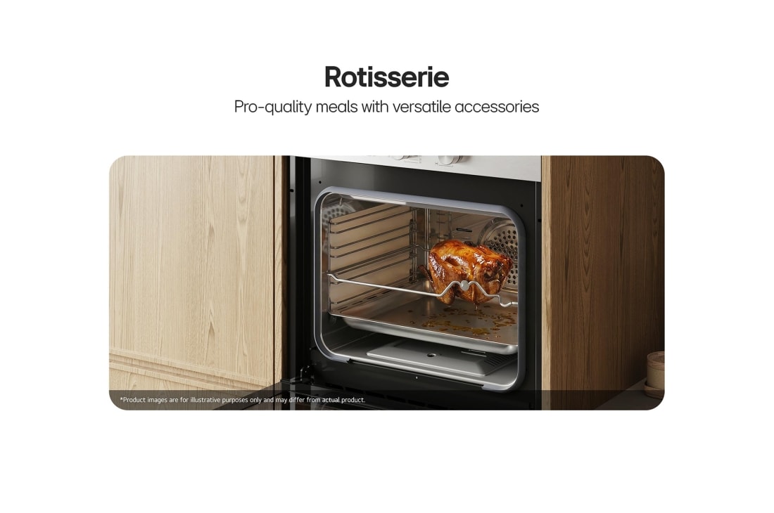 LG 60cm Built-In Gas Oven, 52L Capacity with Air Fry Function, Built-in oven with rotisserie accessory roasting a whole chicken., WSG3D6011S, thumbnail 6
