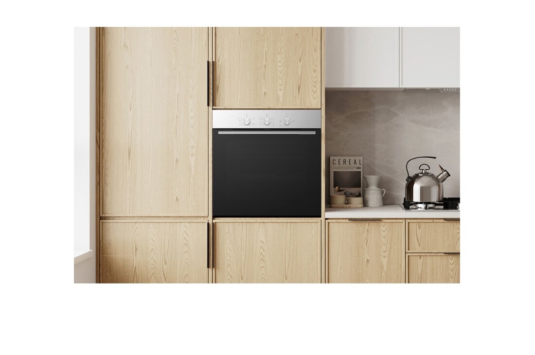 LG 60cm Built-In Gas Oven, 52L Capacity with Air Fry Function, Modern kitchen with built-in black wall oven in light wood cabinetry., WSG3D6011S, thumbnail 15