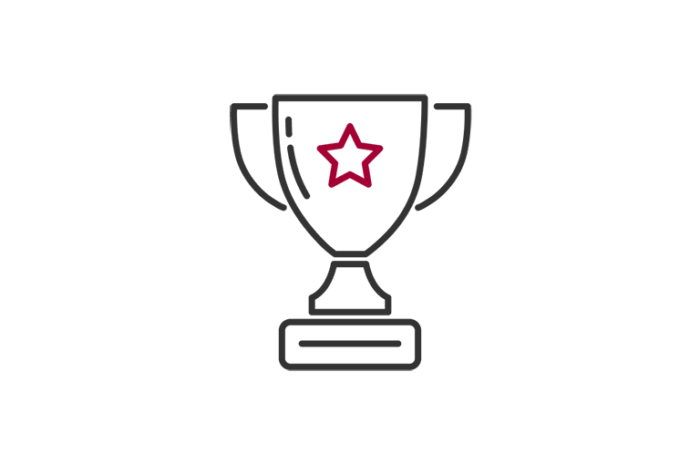 A line-drawn trophy icon with two handles and a red star in the center symbolizes the LG Floor Standing Unit's award-winning design.