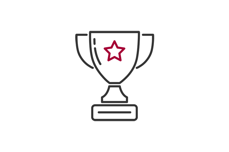A line-drawn trophy icon with two handles and a red star in the center symbolizes the LG Floor Standing Unit's award-winning design.