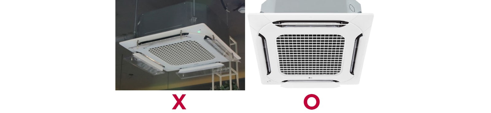 Airconditioner with and without air deflectors