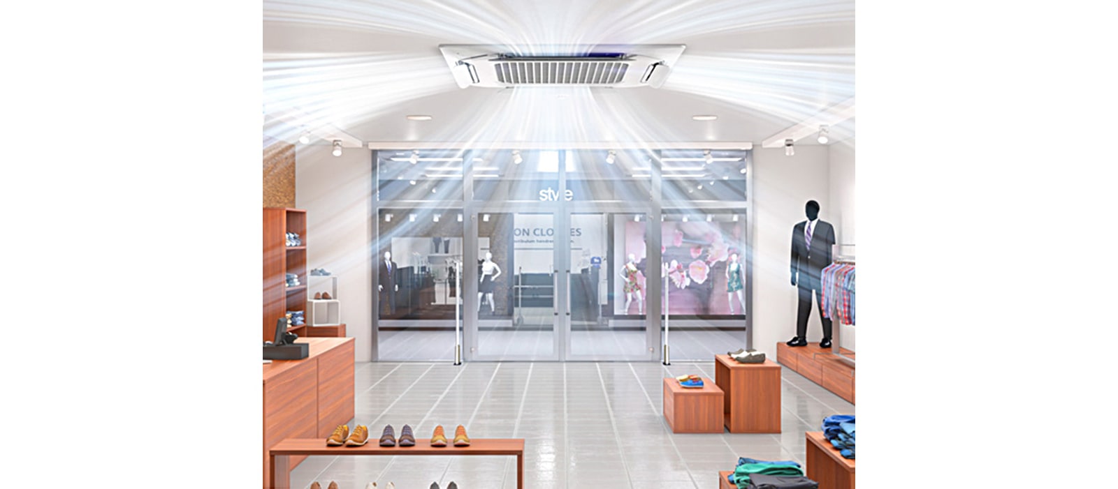 Airflow from DUAL Vane Cassette at a retail shop.