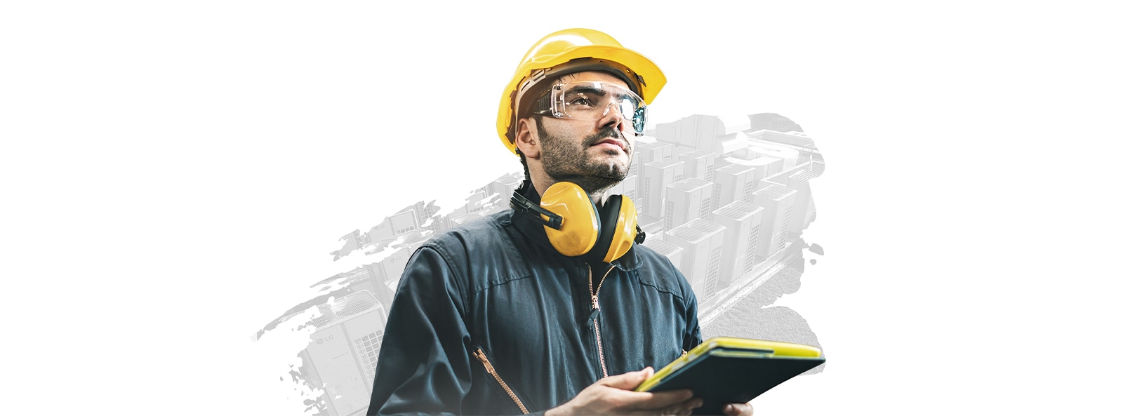 HVAC contractor wearing a safety helmet