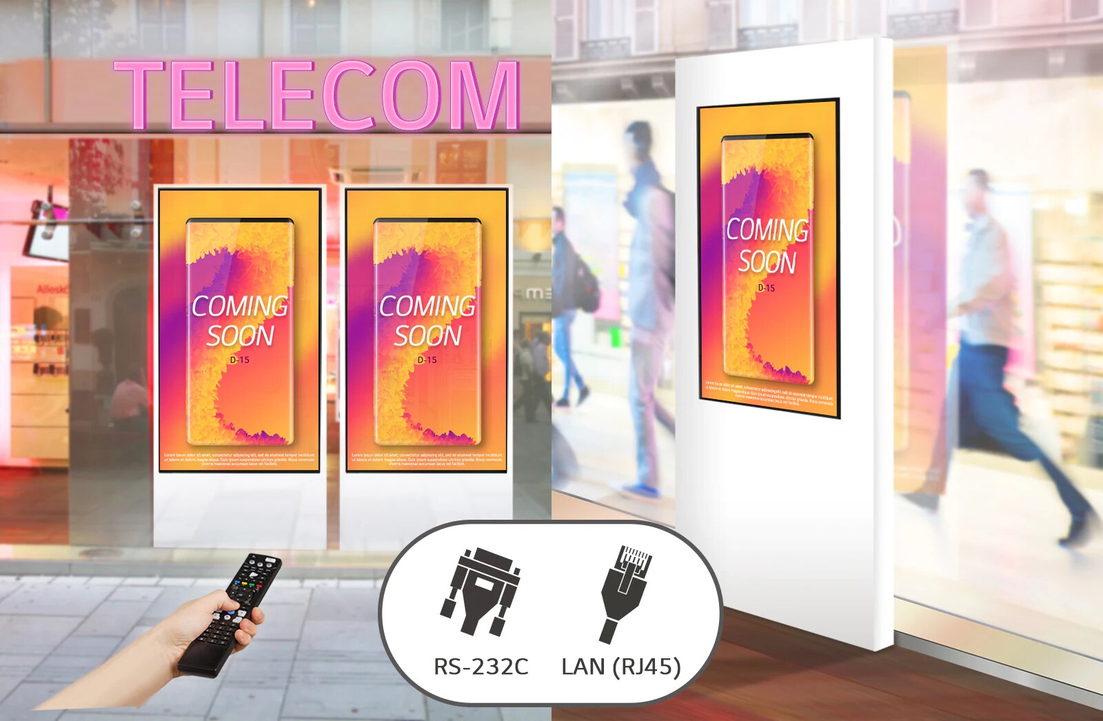 It operates double-sided displays simultaneously with one remote control.