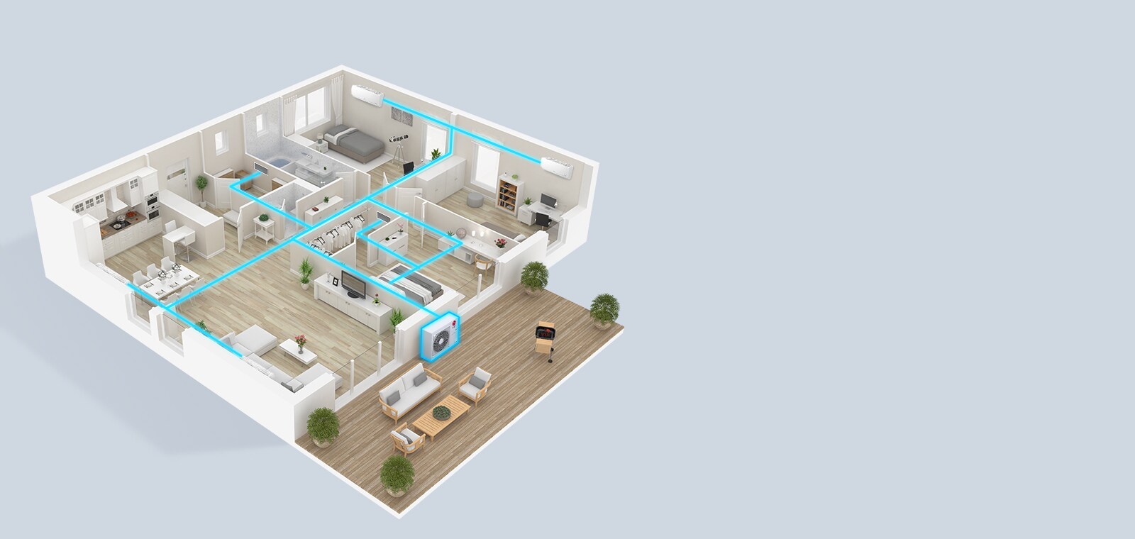 Video of multiple indoor units connected to one Multi V S in premium residences.