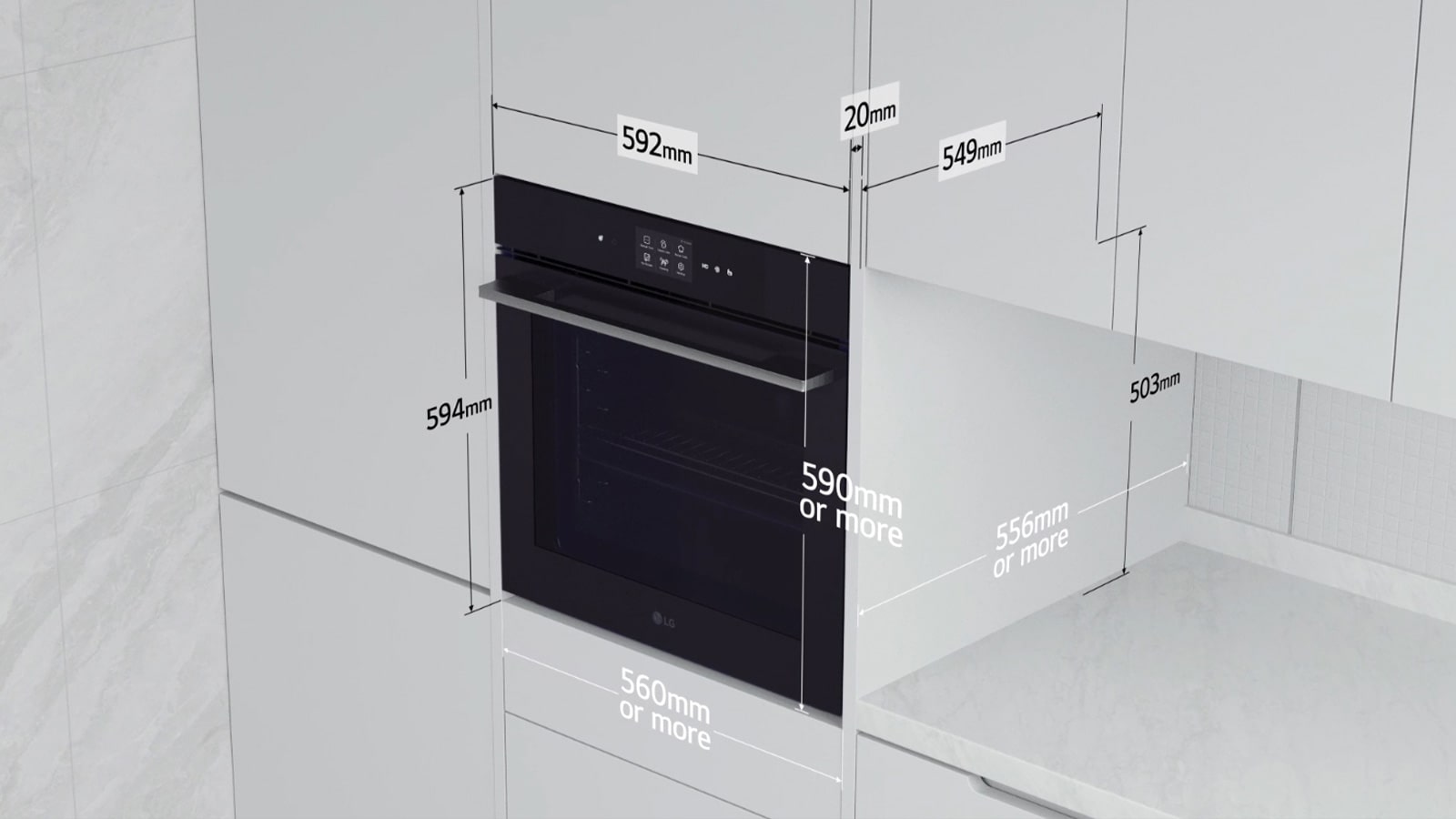 This image shows the dimensions of the oven.