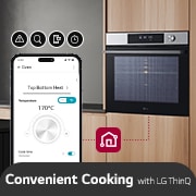LG InstaView Oven 76 Liters A+ Air Fry & Air Sous-Vide, ThinQ_The oven and mobile are connected by the ThinQ logo. There are icons on the mobile that express ThinQ functions., WSED7613S, thumbnail 11