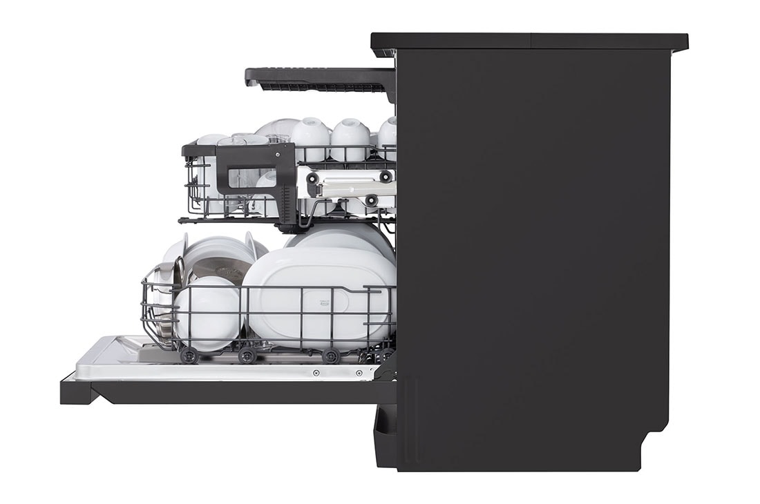 LG QuadWash™ Dishwasher, 14 Place Settings, EasyRack™ Plus, Inverter Direct Drive, ThinQ, Black color, left view, DFC513FD, thumbnail 6
