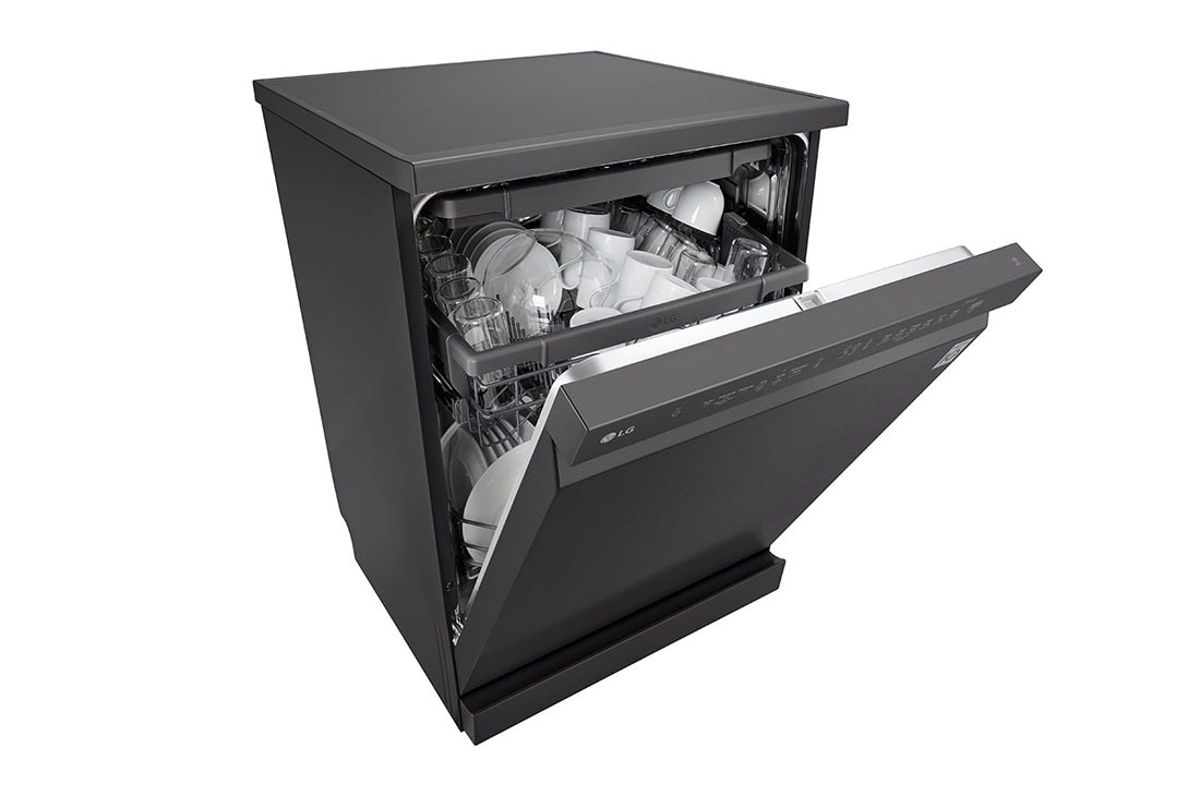 LG QuadWash™ Dishwasher, 14 Place Settings, EasyRack™ Plus, Inverter Direct Drive, ThinQ, Black color, side view, DFC513FD, thumbnail 7