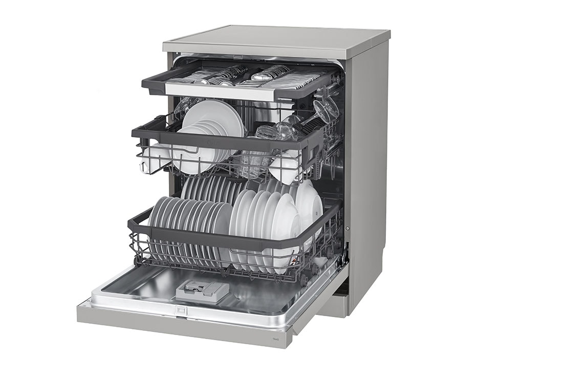 LG QuadWash™ Dishwasher,, EasyRack™ Plus, Inverter Direct Drive, ThinQ, , Side open view, DFC435FP, thumbnail 8