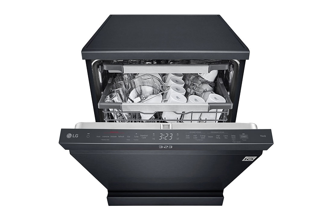 LG Free Standing LG  Dishwasher 14 settings, TrueSteam, Inverter Direct Drive,Matte Black, front view with door open, DFC237HMS, thumbnail 4