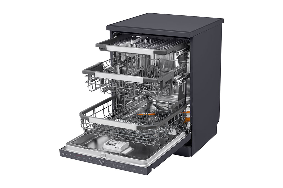 LG Free Standing LG  Dishwasher 14 settings, TrueSteam, Inverter Direct Drive,Matte Black, right view without dish, DFC237HMS, thumbnail 8