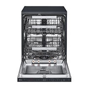 LG Free Standing LG  Dishwasher 14 settings, TrueSteam, Inverter Direct Drive,Matte Black, front view with dish, DFC237HMS, thumbnail 2