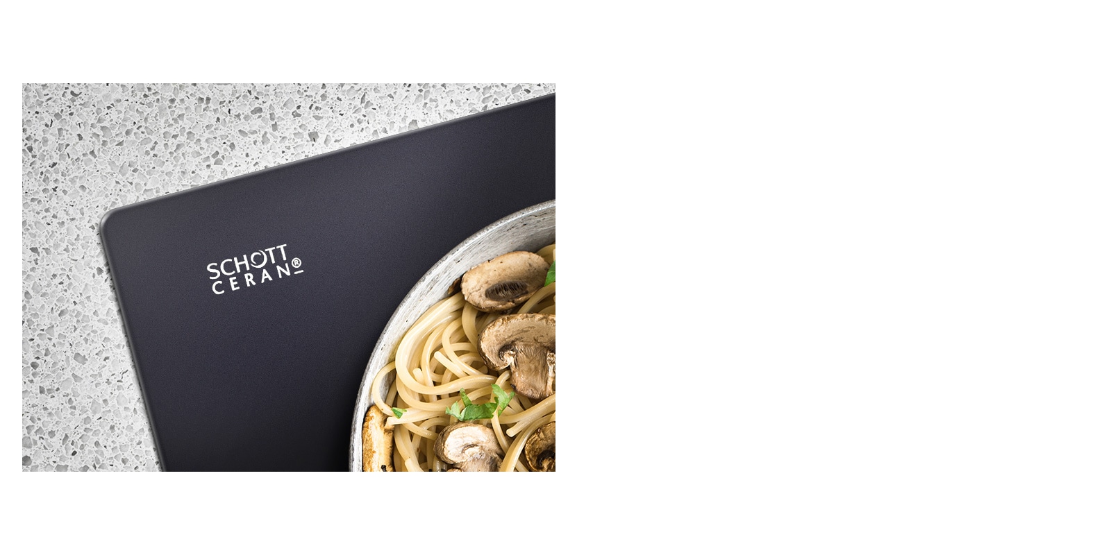 The corner of the cooktop is shown with the SCHOTT Ceran logo shown.