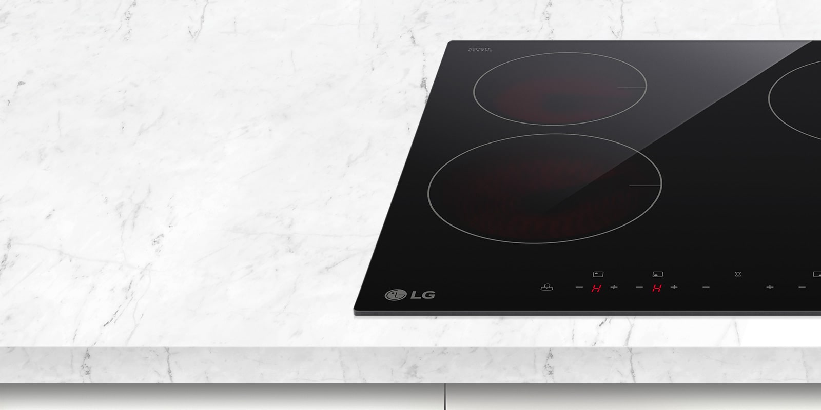The cooktop is shown at an angle from the front looking down.