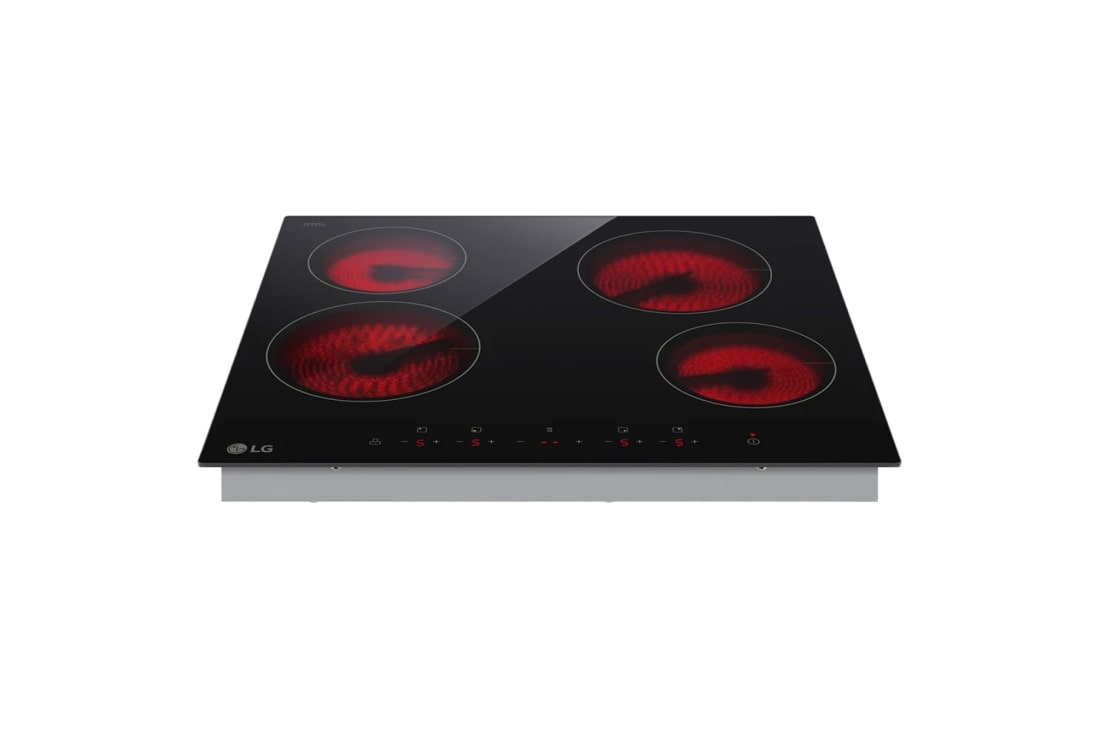 LG 4 burners radiant hob, 60cm, burner timer, multi-touch control, black, Front Light On, CBEZ2414B, thumbnail 4
