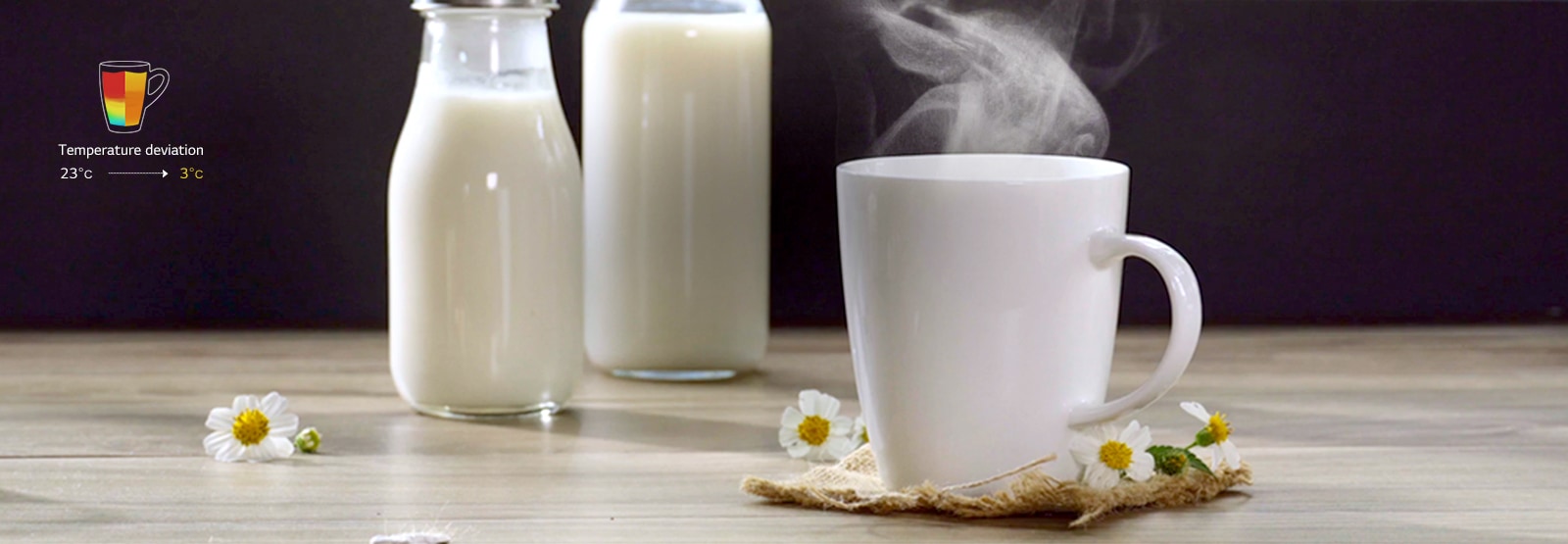 A uniformly heated steaming milk glass.