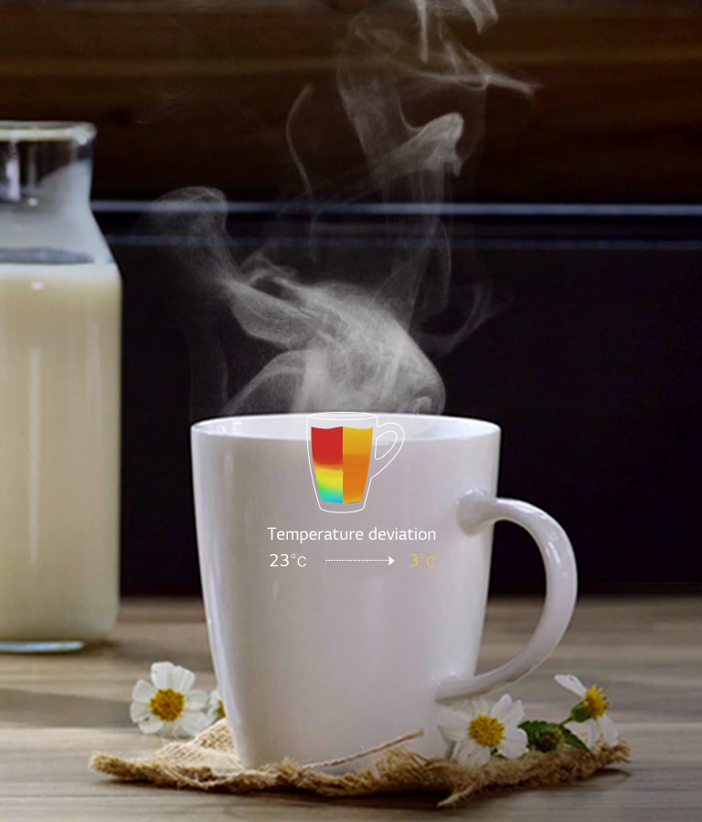 A uniformly heated steaming milk glass.